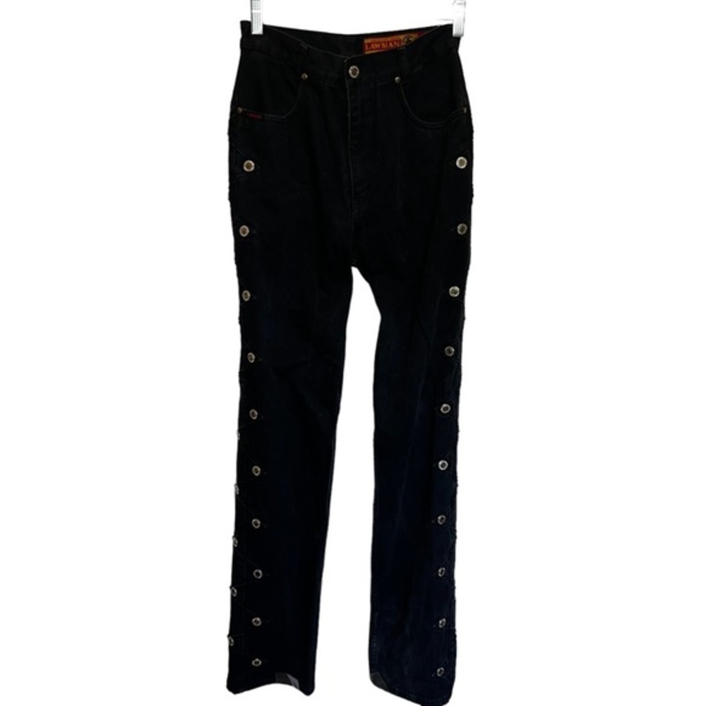 Black Straight-Leg Jeans with Side Snap Detail